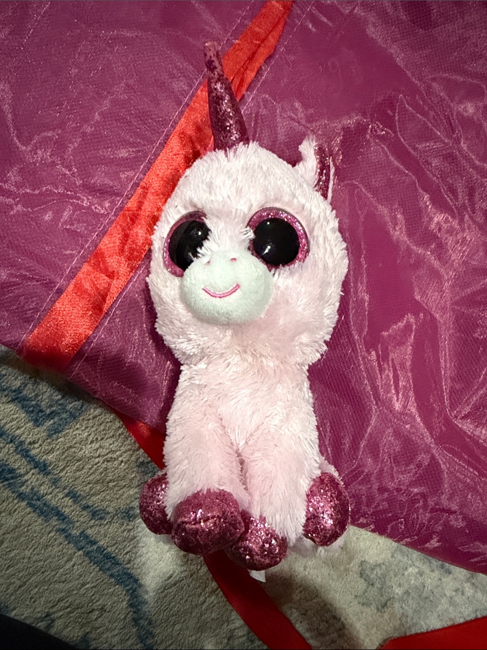 Ty Pink Unicorn Plush with Sparkly Purple Hooves